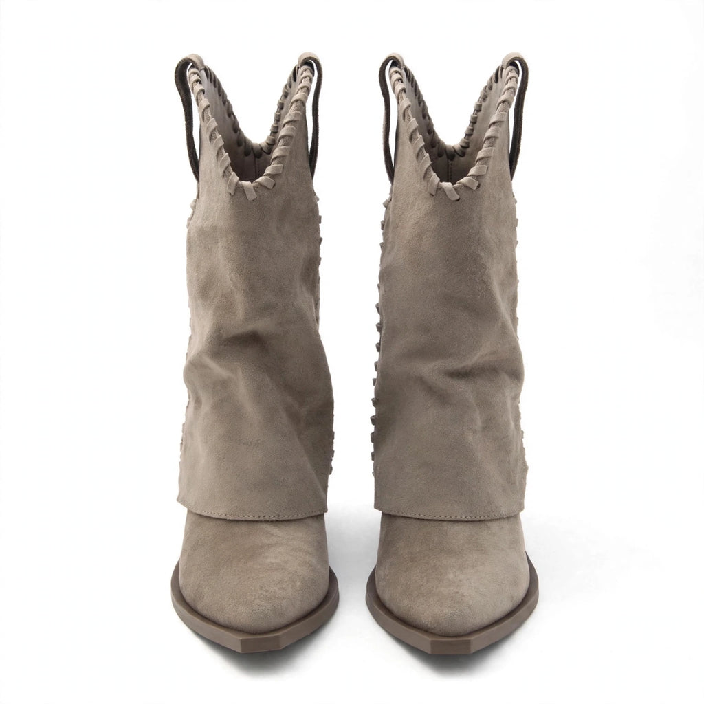 FOLD WESTERN BOOTS — BEIGE
